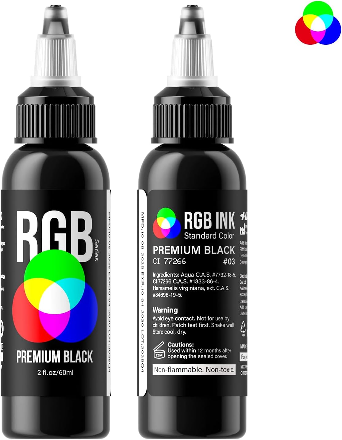Black Tattoo Ink 2 oz (60ml) USA Premium Black Tattoo Supplies RGB TI205-60-003