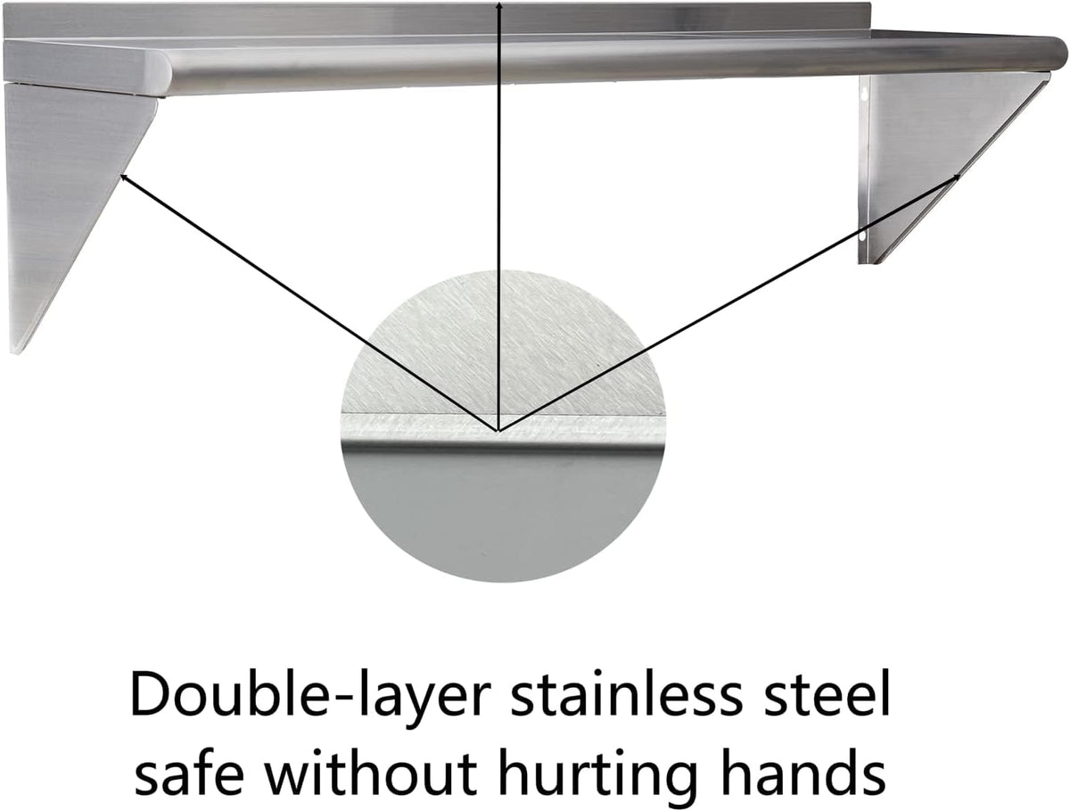 Stainless Steel Shelf 2 Pack 12"x36", Wall Mounted Metal Shelves