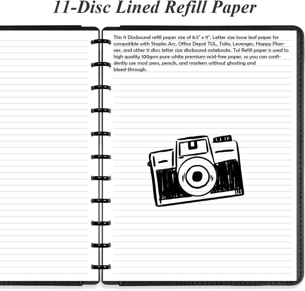 Letter Size Discbound Refill Paper, 11 Disc Paper Refill for Note-Taking System Discbound Planner, 100Sheets /