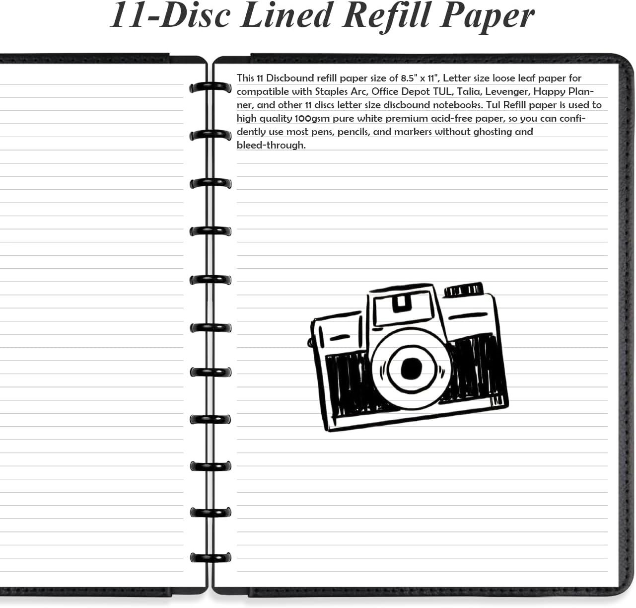 Letter Size Discbound Refill Paper, 11 Disc Paper Refill for Note-Taking System Discbound Planner, 100Sheets /