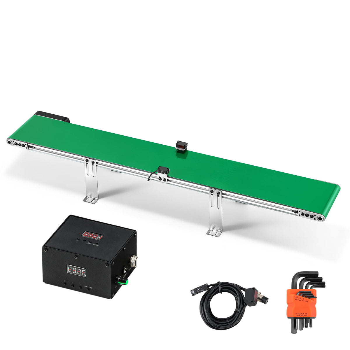 【NEW】Moonshan Programmable Belt Conveyor 39 inch Conveyor with Sensor, 32 Operation Programs, Desktop Version Step-less Speed Adjustment PVC Belt Conveyor for Packaging Factory, Production Line, Home