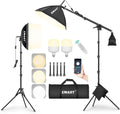 Softbox Photography Lighting Kit, 50W LED 2PCS Soft Box with Boom Arm | Professional Equipment 16"x16" & 20"x20"