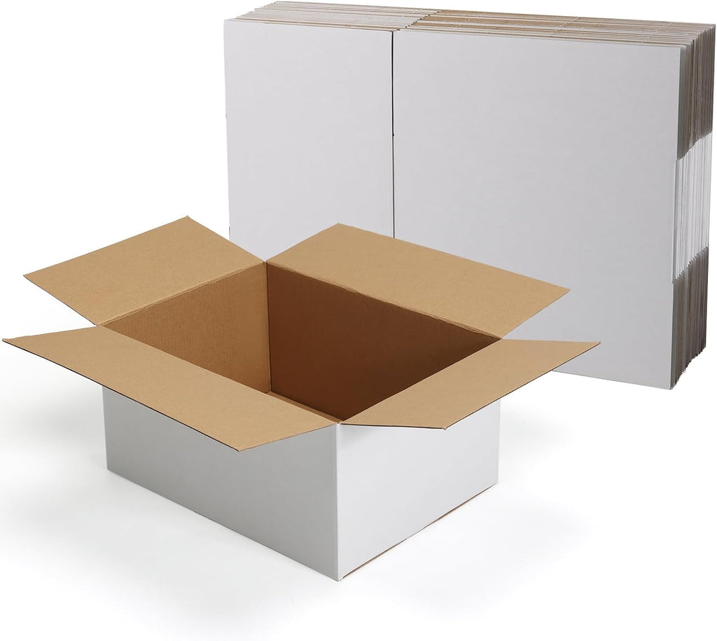 12x9x6 Shipping Boxes 15 Pack, White Corrugated Cardboard Boxes with Side-Lock and Pre-Applied Double-Sided Tape