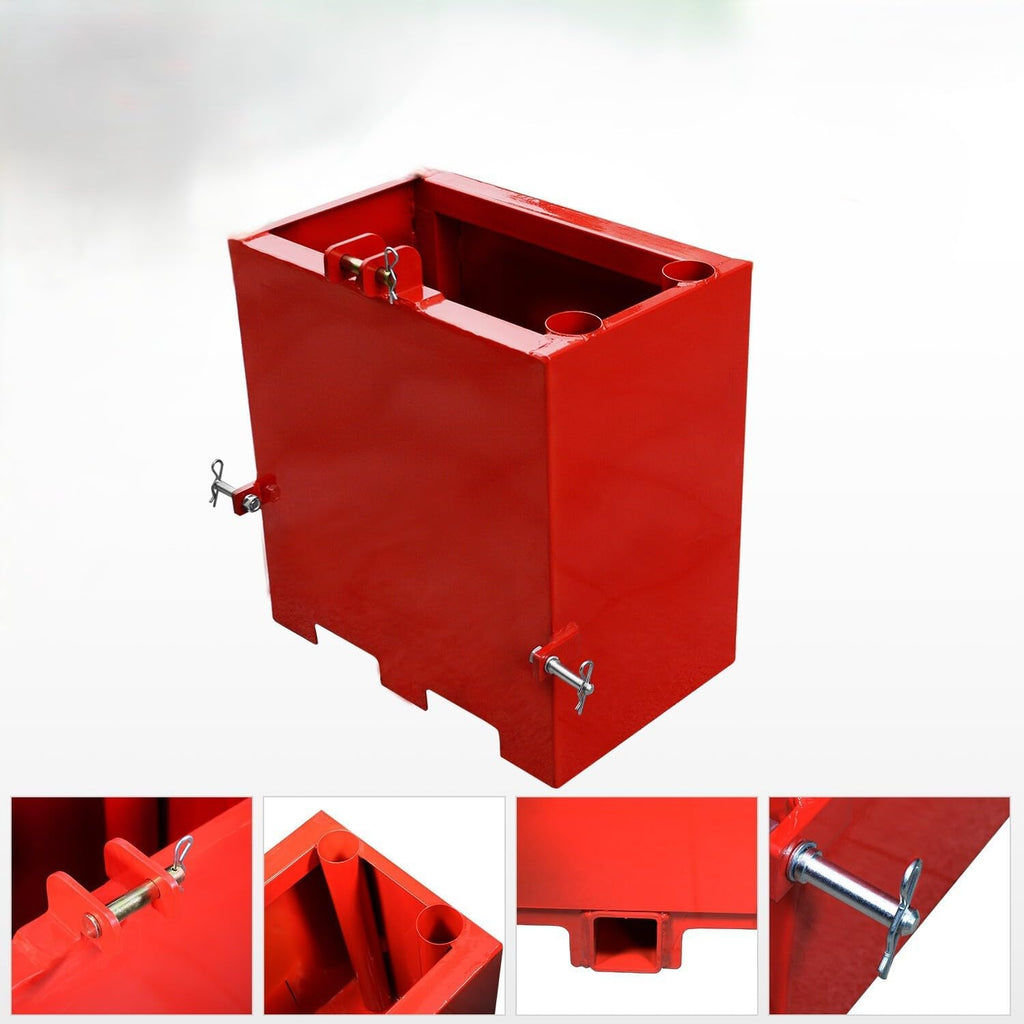 Suitable for Red Ballast Box for Category 1 Tractors - 3-Point Counterweight with Quick Tach Hitch
