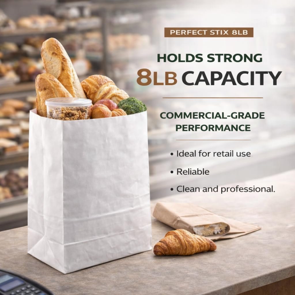 Kraft White Bag 8-100 8lb Kraft White Paper Bags - Pack of 100ct, White Bags