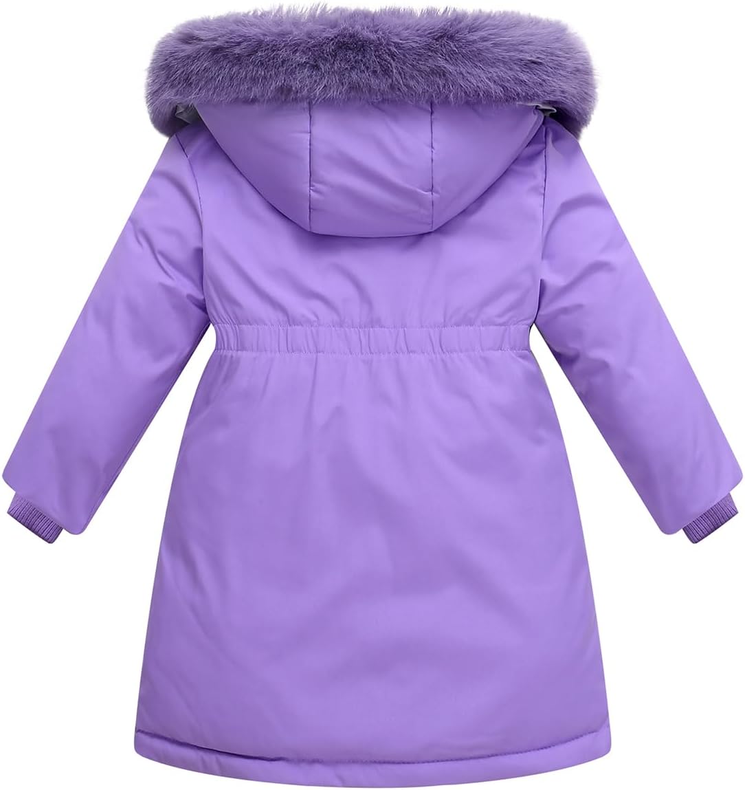 Girls Winter Coats Puffer Jacket Fleece Parka Snow Hooded Clothes | Water-Resistant Windproof Shell; Faux-Fur-Trim