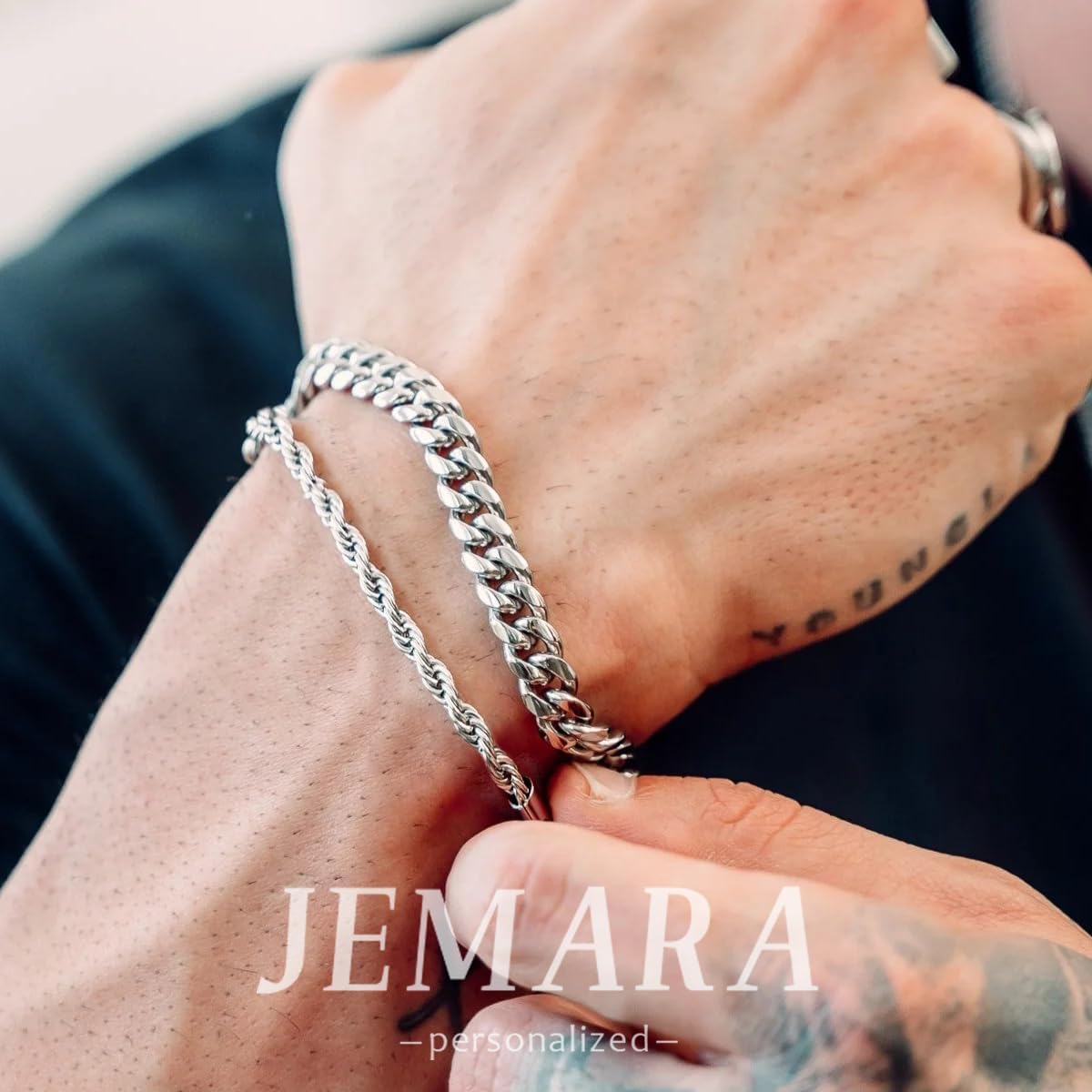 3Pcs Stainless Steel Mens Bracelet | Adjustable Sturdy Silver Cuban Chain Bracelet Set for Men