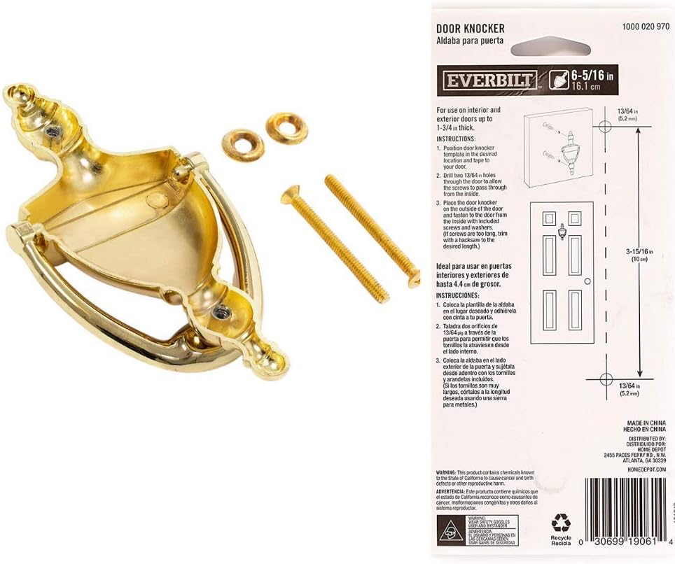 6-5/16 Inches Bright Brass Door Knocker