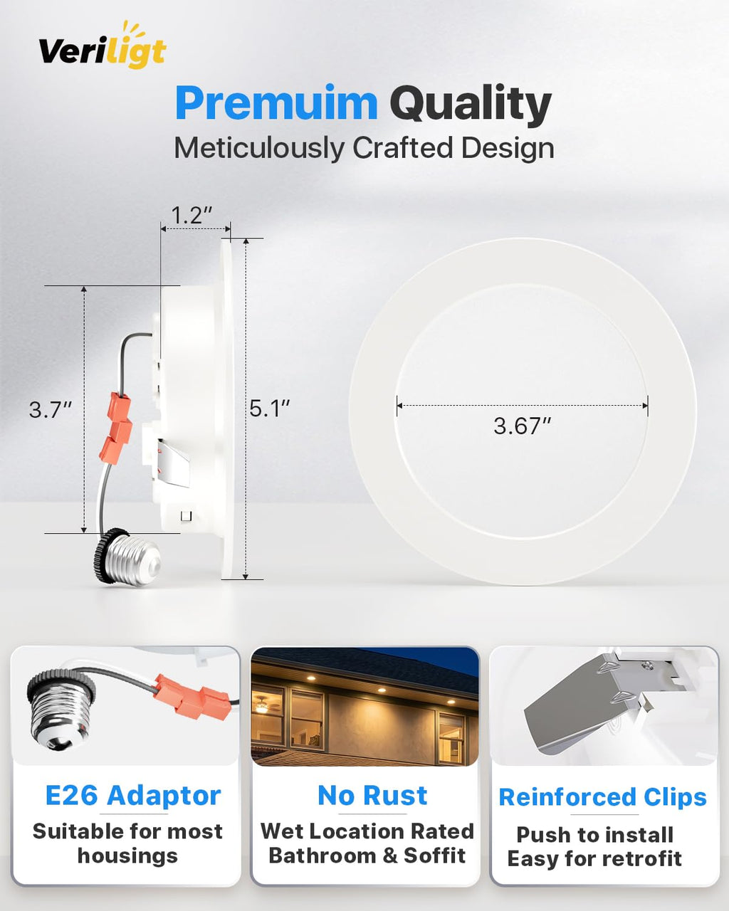 2 Pack 4 Inch LED Recessed Retrofit Can Lights, 5CCT Dimmable
