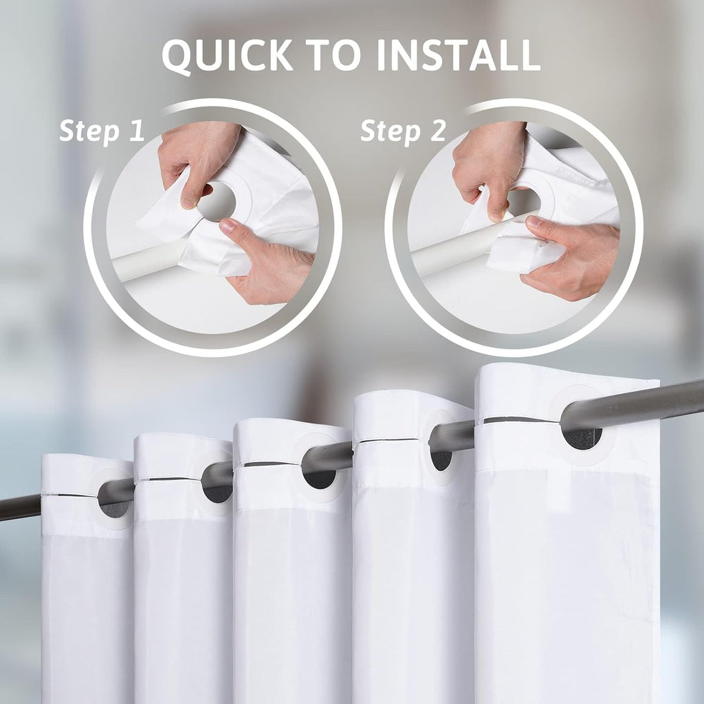 72x75 Waterproof No Hook Needed White Shower Curtain,Soft Polyester Fabric Bathroom Curtain with 10 Rustproof Split