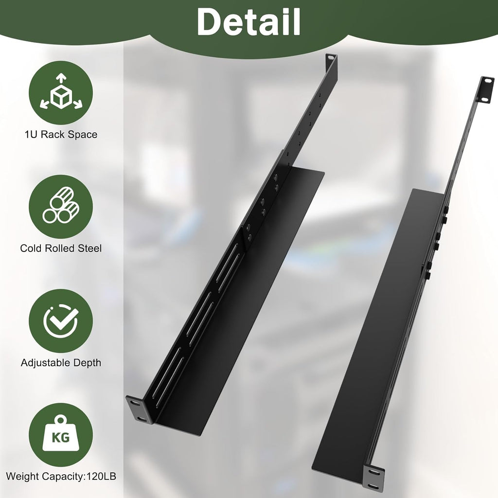 1U Universal Rack Mount Rails 4-Post Server Rack Shelf Rail