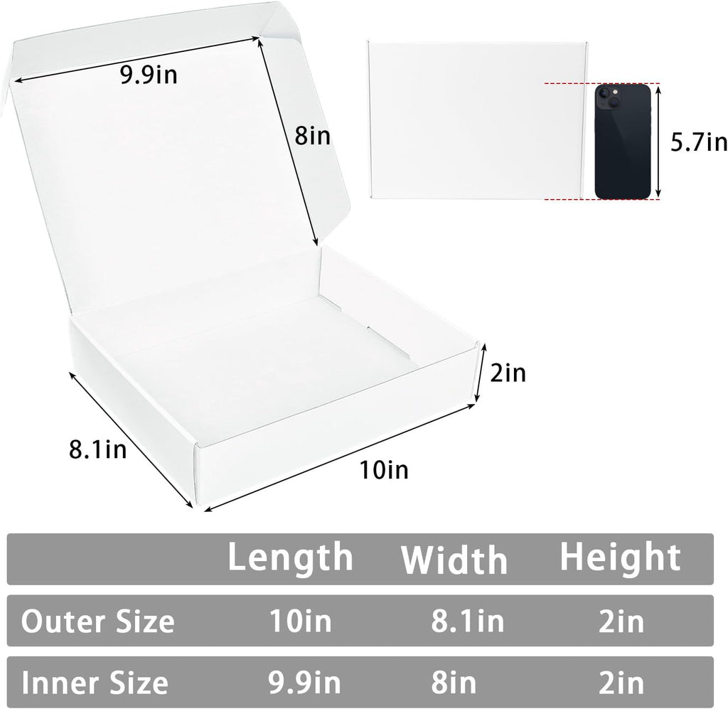 White Shipping Boxes Medium 10x8x2 Inches, 40 Pack Corrugated Cardboard Mailer Boxes for Packaging Small Business