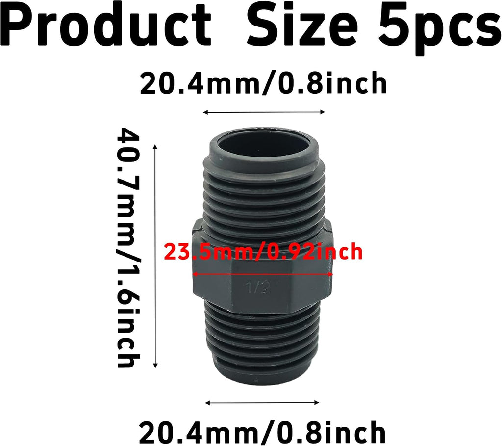5PCS 1/2" PVC Hex Nipple Fitting