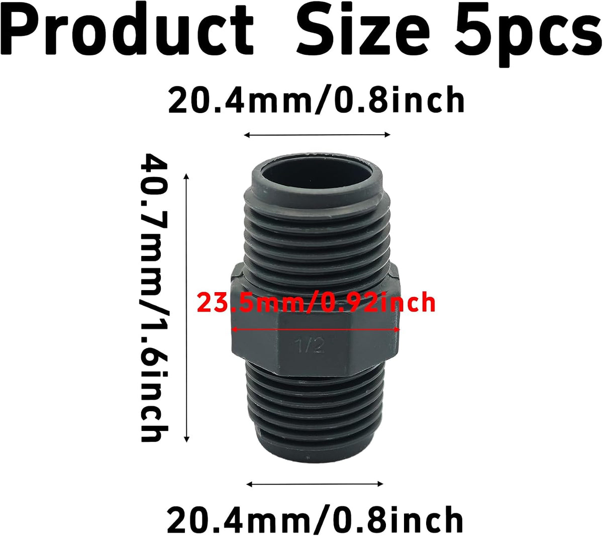 5PCS 1/2" PVC Hex Nipple Fitting