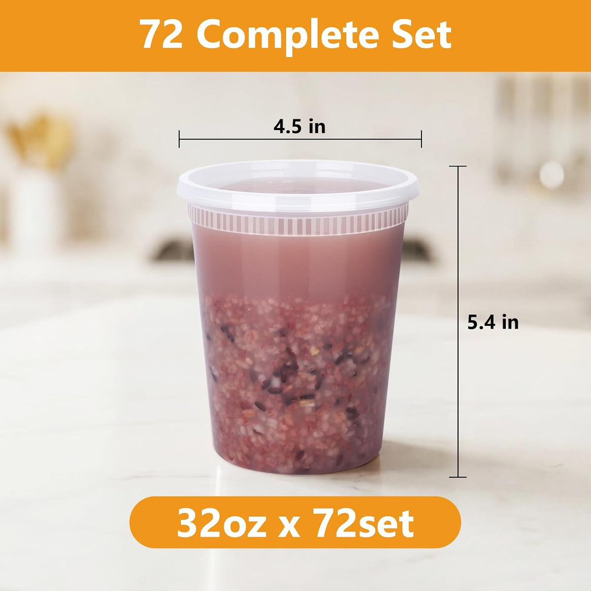 72 Sets (144-Piece) Deli Containers with Lids, 32oz X 72 Set Each