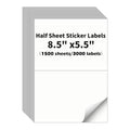 Half Sheet Labels, 2 per Sheet, 1500 Sheets, 3000 Labels, 8.5" x 5.5" Size