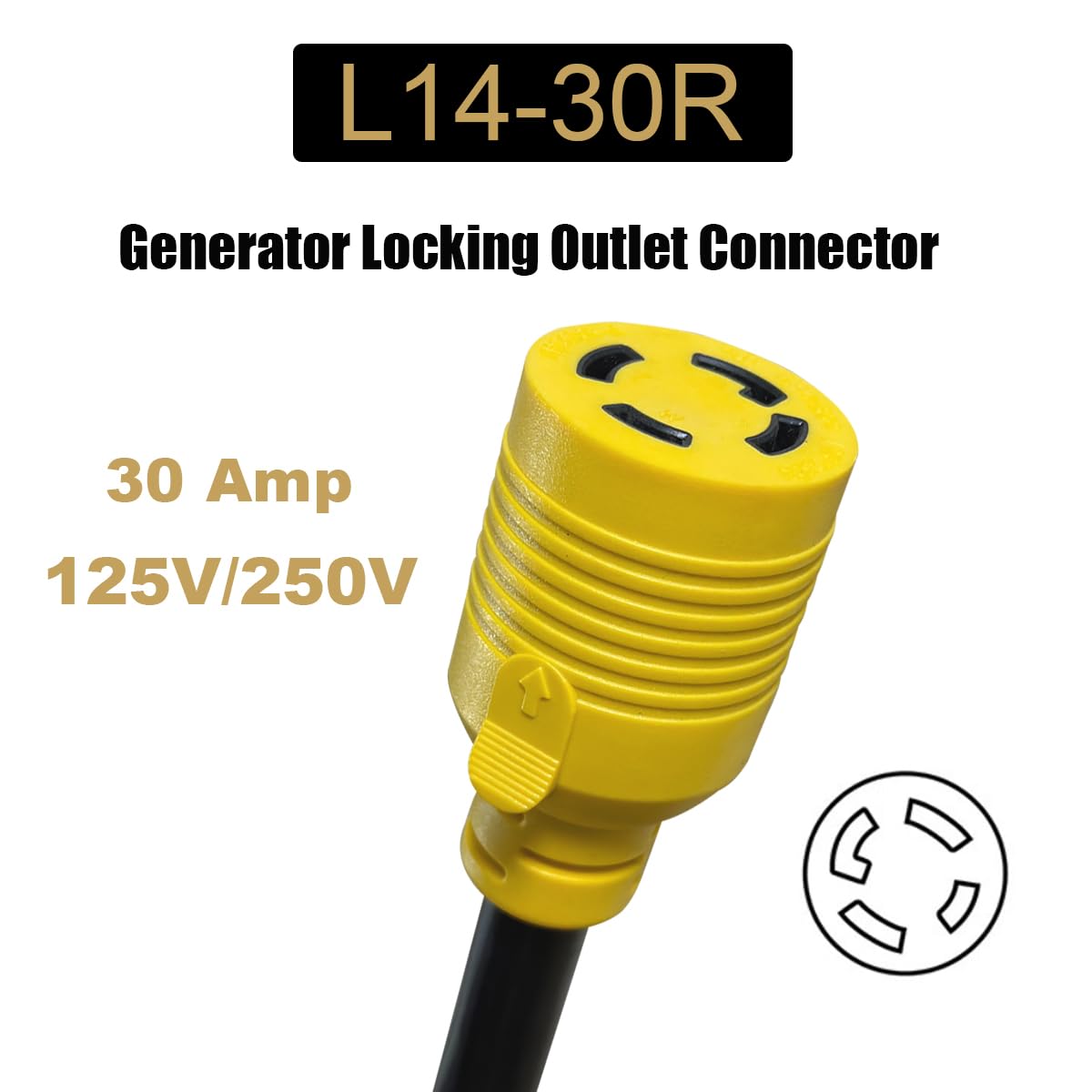 TT-30P Male to L14-30R Female Generator Transfer Switch Adapter Cord,10AWG 30A 3 Prong to 4 Prong RV Generator