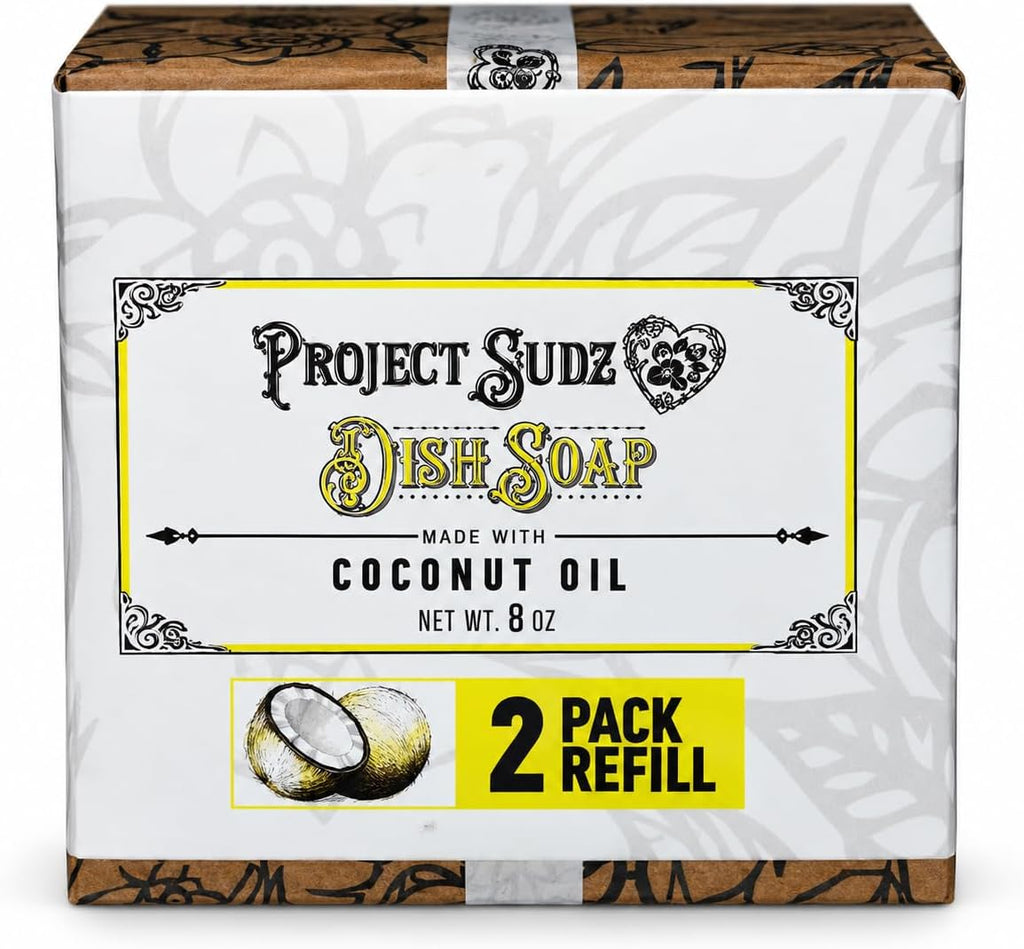Solid Dish Soap | Plastic-Free Eco-Friendly Dishwashing Block | Made with Coconut Oil | 4 oz Reusable Tin | Zero