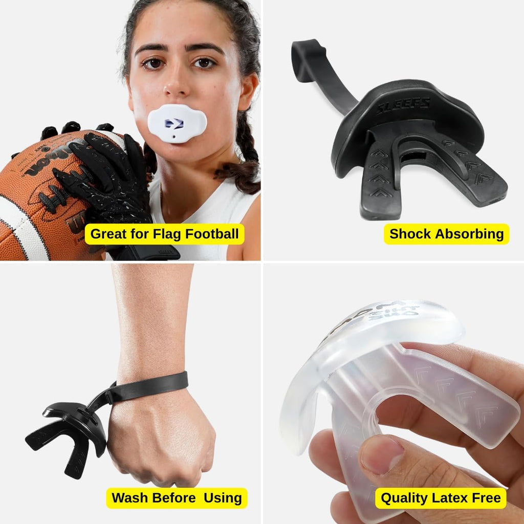 Football Mouth Guard - Youth Mouthguard with Strap - Lip/Teeth Protector Mouthpiece - No Boil - for Youth/Adults