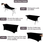 2 Pack 6FT Black Table Cloth for Rectangular Spandex Table Cover