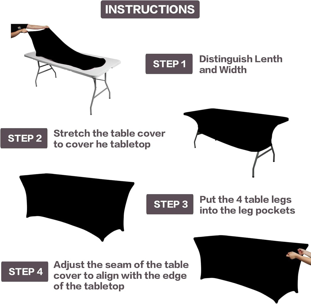 2 Pack 6FT Black Table Cloth for Rectangular Spandex Table Cover