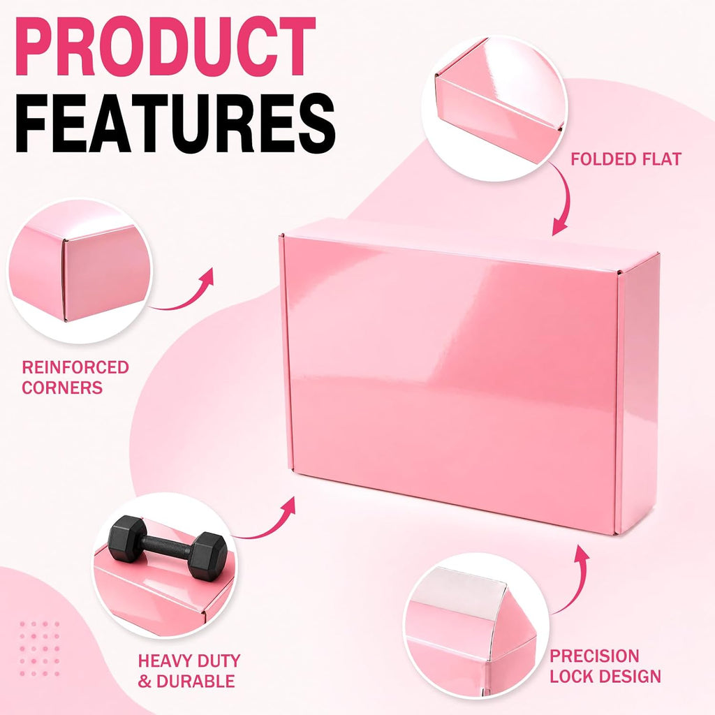 9x6x2 in Shipping Boxes Medium, 45 Pack Glossy Pink Corrugated Boxes, Cardboard Packing Boxes for Shipping Small