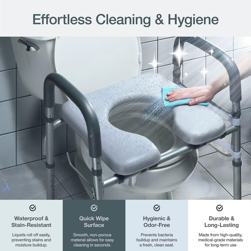 Toilet Seat Riser for Seniors, Adjustable, Gray, Heavy Duty up to 400 lbs