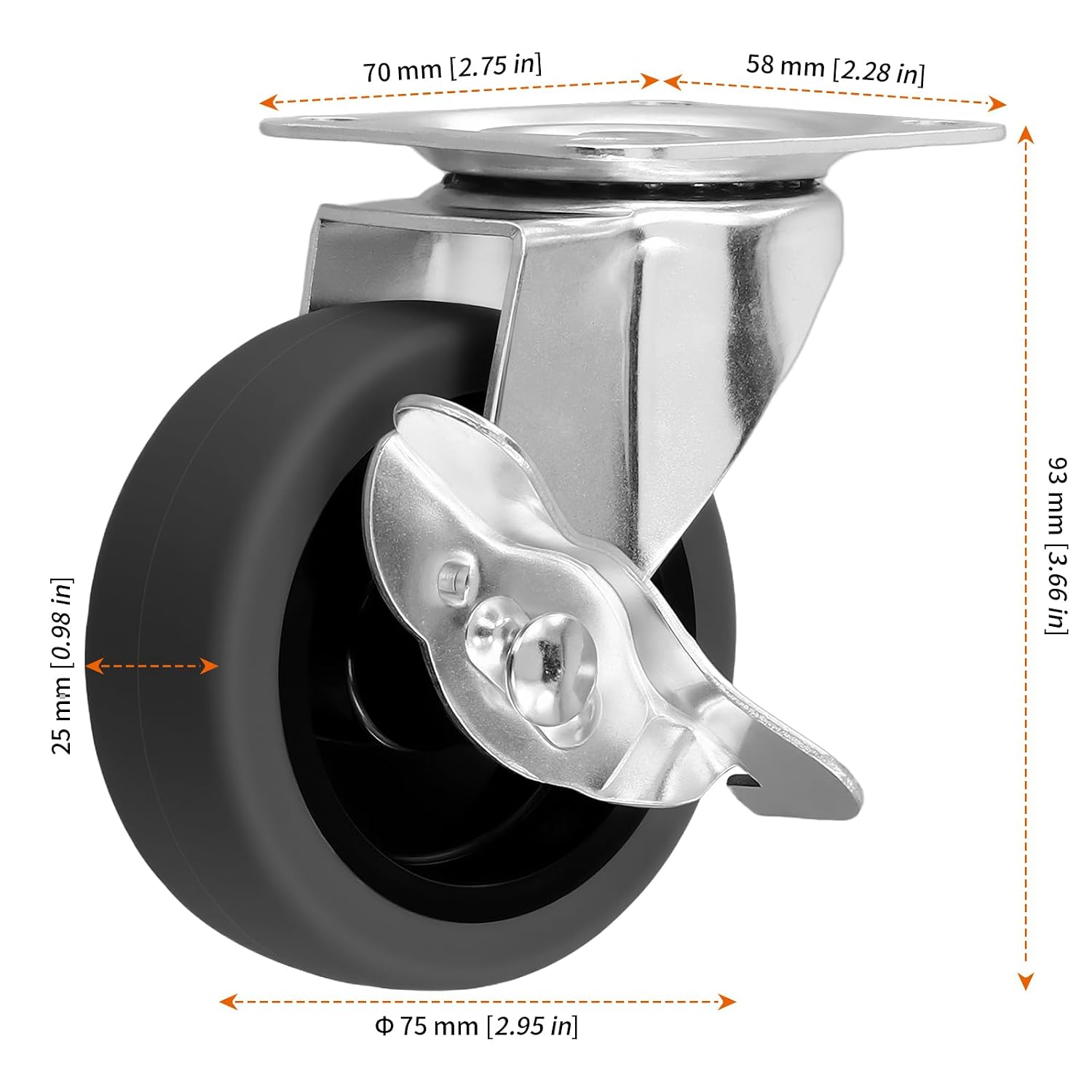 8 PCS 3 Inch Heavy Duty Caster Wheels with Side Brakes, Swivel Casters Set of 4 for Workbench and Furniture, 500LBS