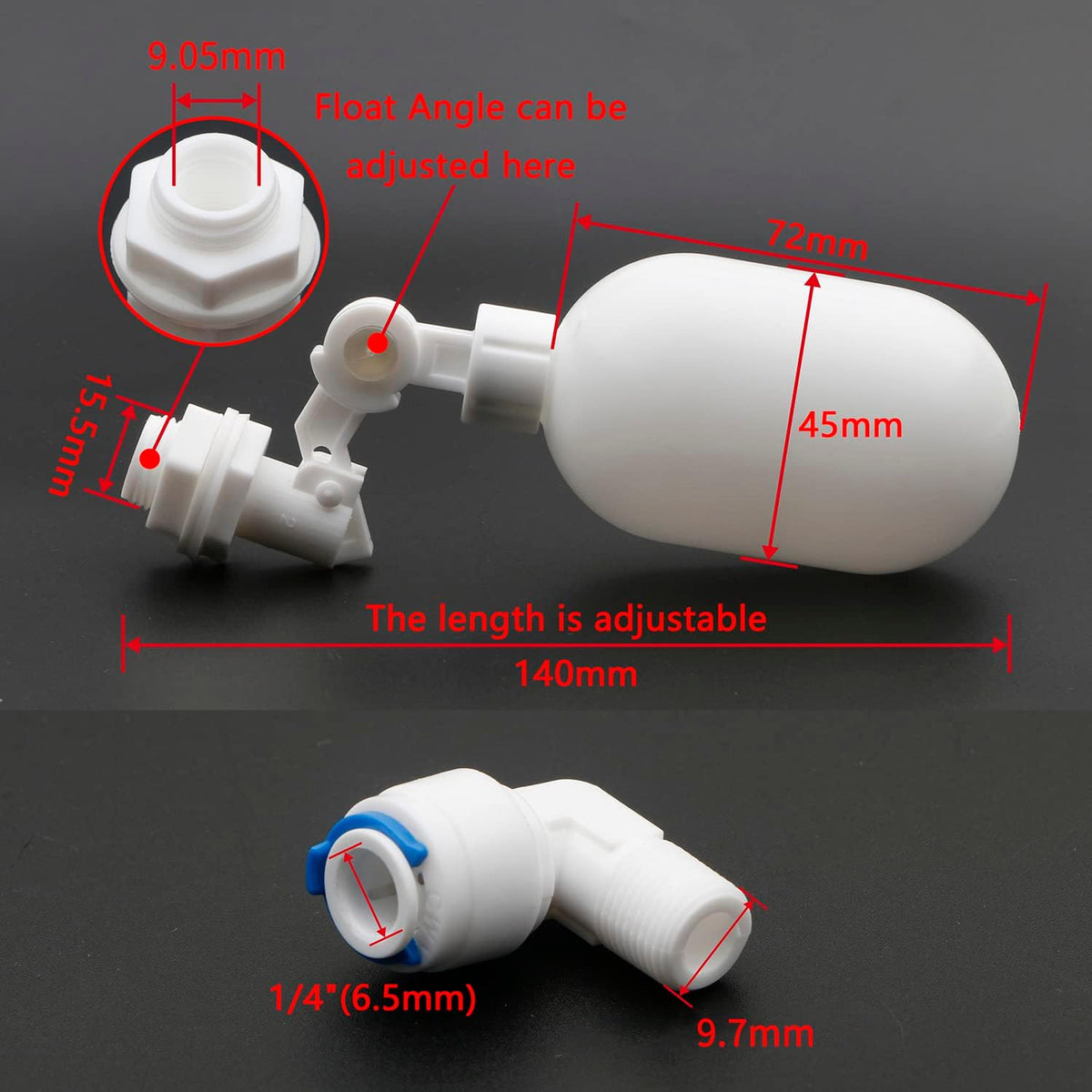2Pcs 1/4" Quick Connect Float Ball Valve for RO Water System