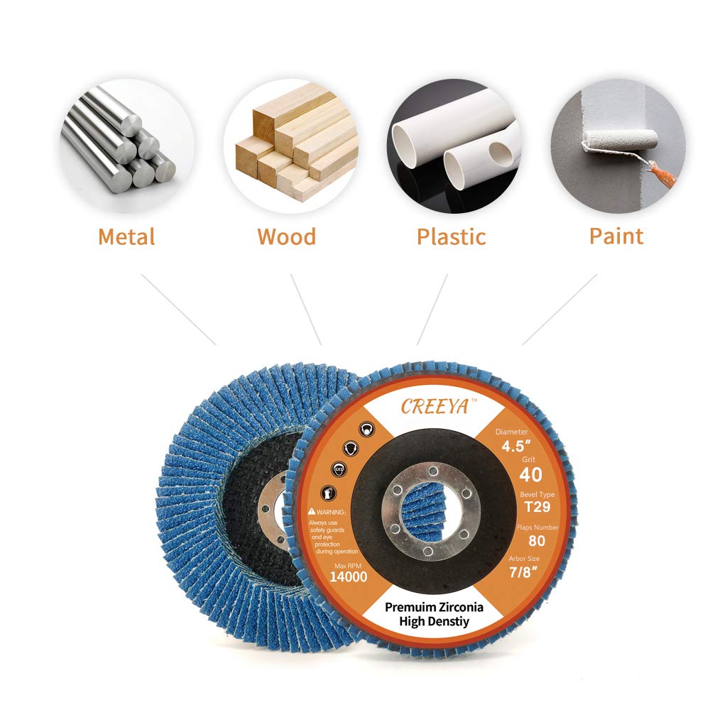 T29 Flap Disc 4 1/2 x 7/8 inch, 40 Grit High Density (80 Flaps) Long Lasting 4 1/2 Sanding Disc Grinding Wheels for Angle Grinder -10 Pack