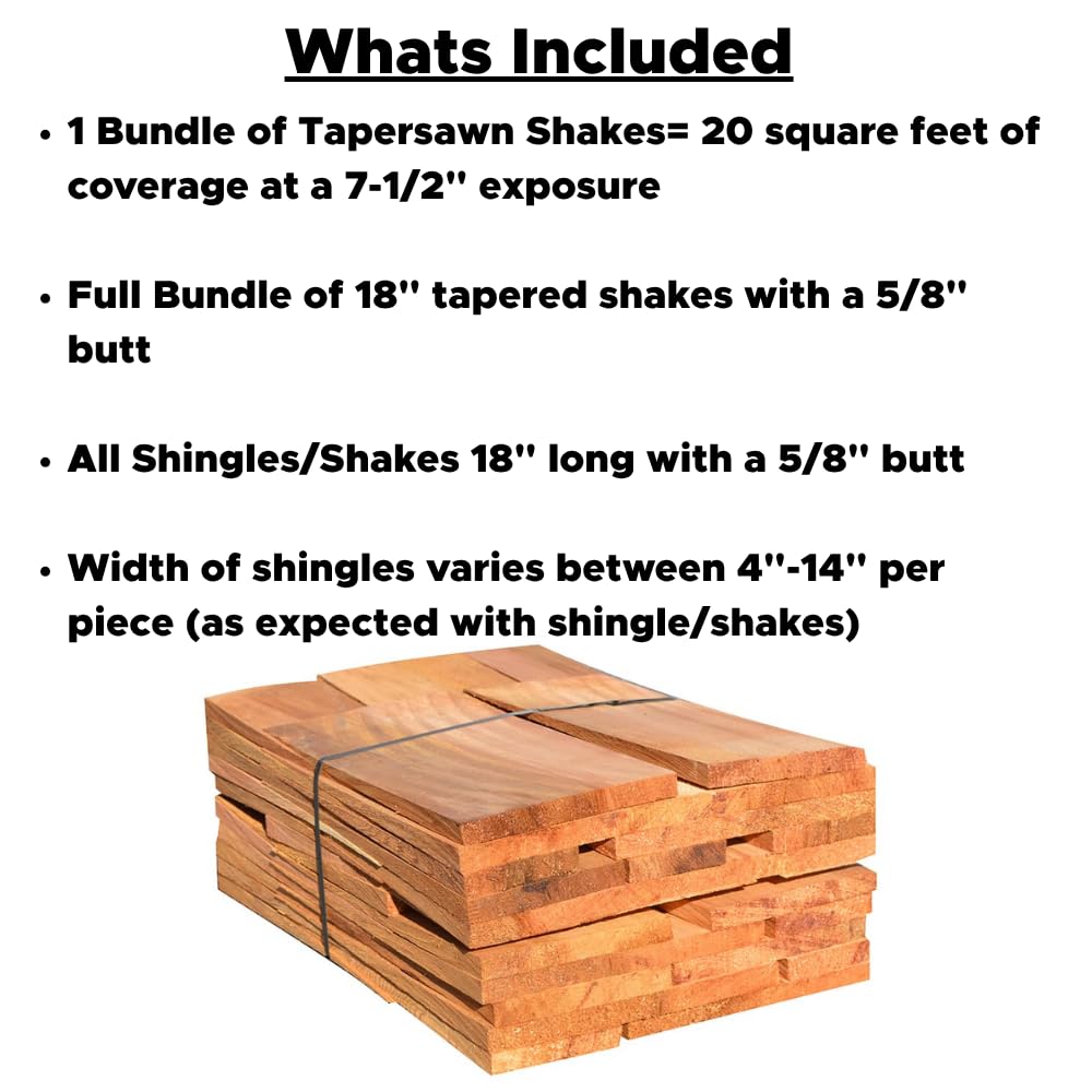 18" Tapersawn Western Red Cedar Shingles - 5/8" Thick Butt Edge - Premium Roofing & Siding Shingles - Durable Cedar