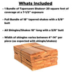 18" Tapersawn Western Red Cedar Shingles - 5/8" Thick Butt Edge - Premium Roofing & Siding Shingles - Durable Cedar