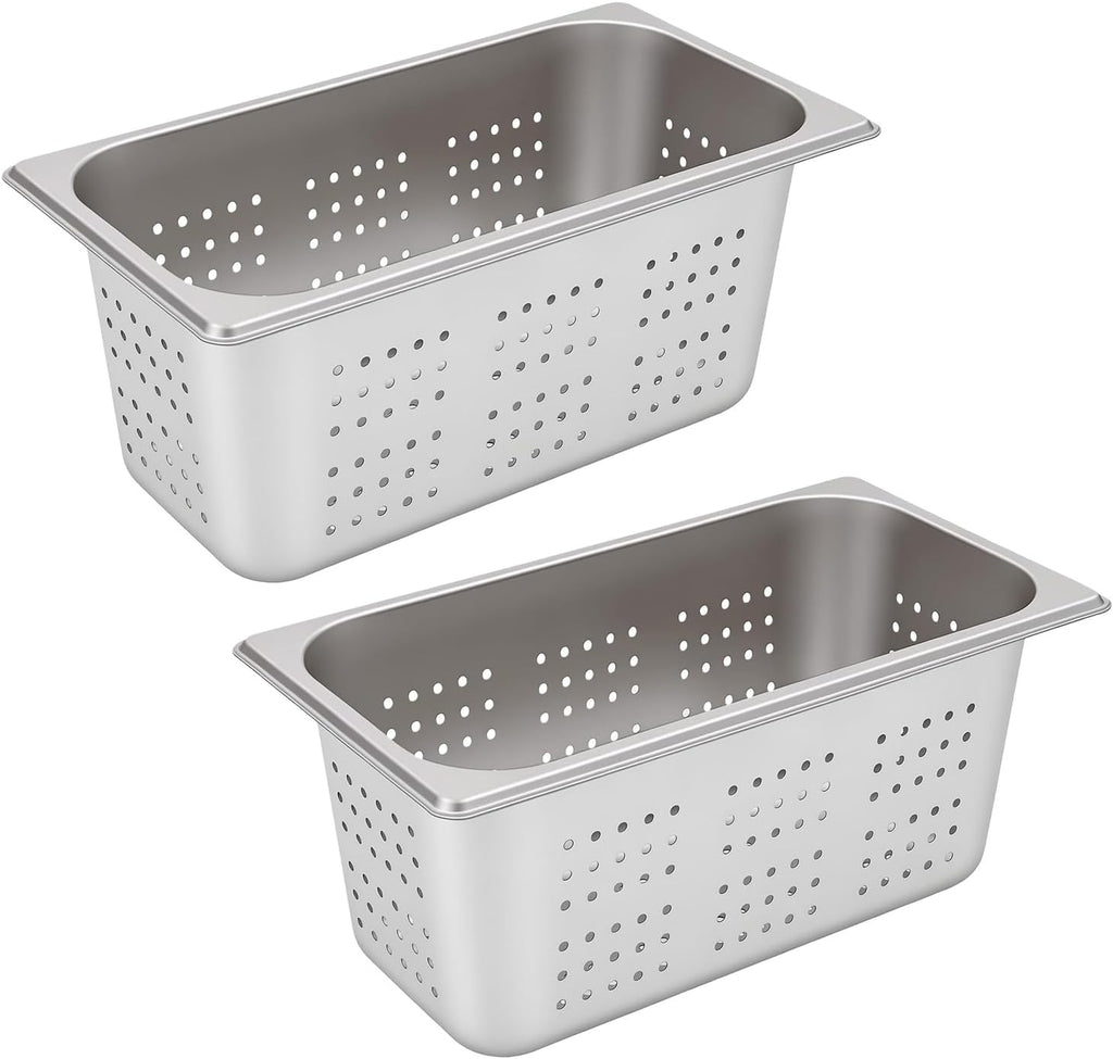 2Pcs 1/3 Size 6 Inch Deep Stainless Steel Perforated Steam Pans