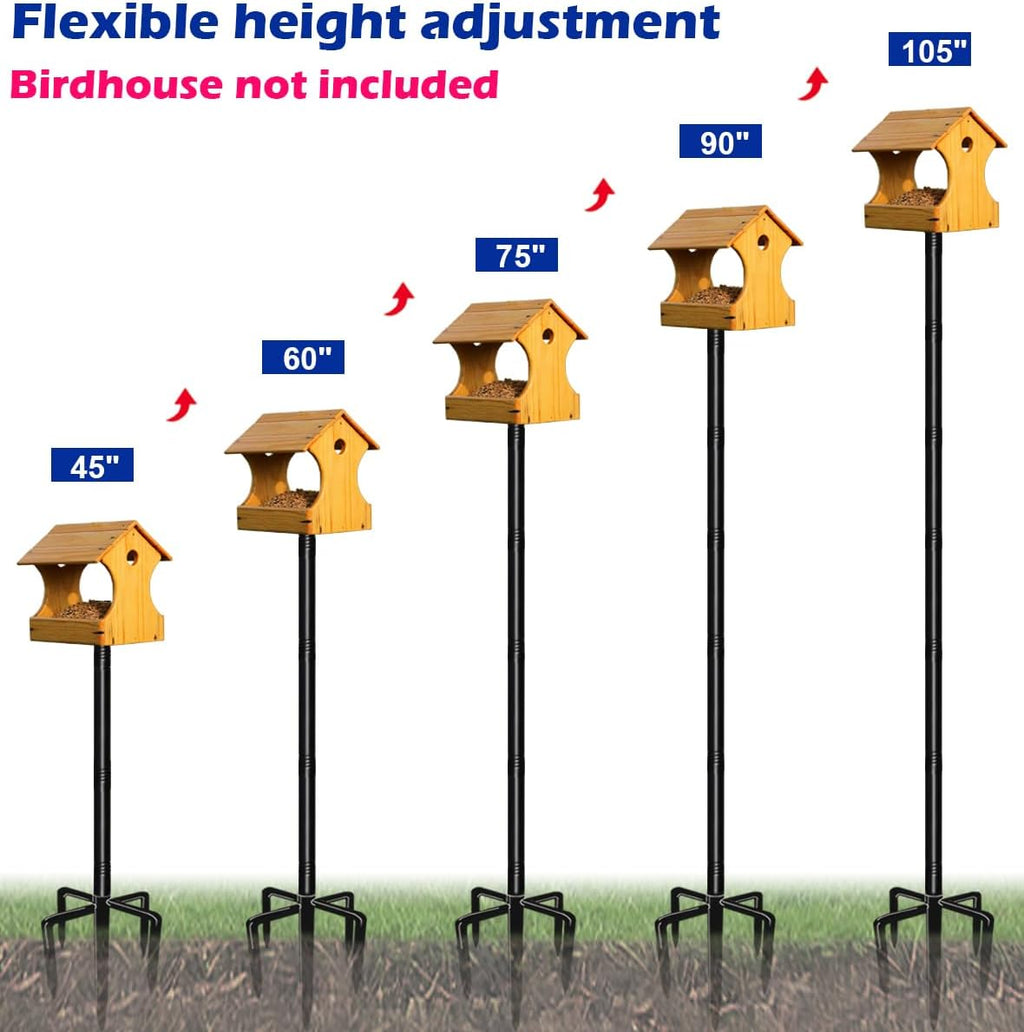 105 Inch Bird Feeder Pole Kit, Heavy Duty Bird House Pole Set with 5-Forked Base, Adjustable Universal Mounting Post