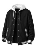 Men Varsity Jacket Hooded Sweatshirt Baseball Sports Jacket Black-M