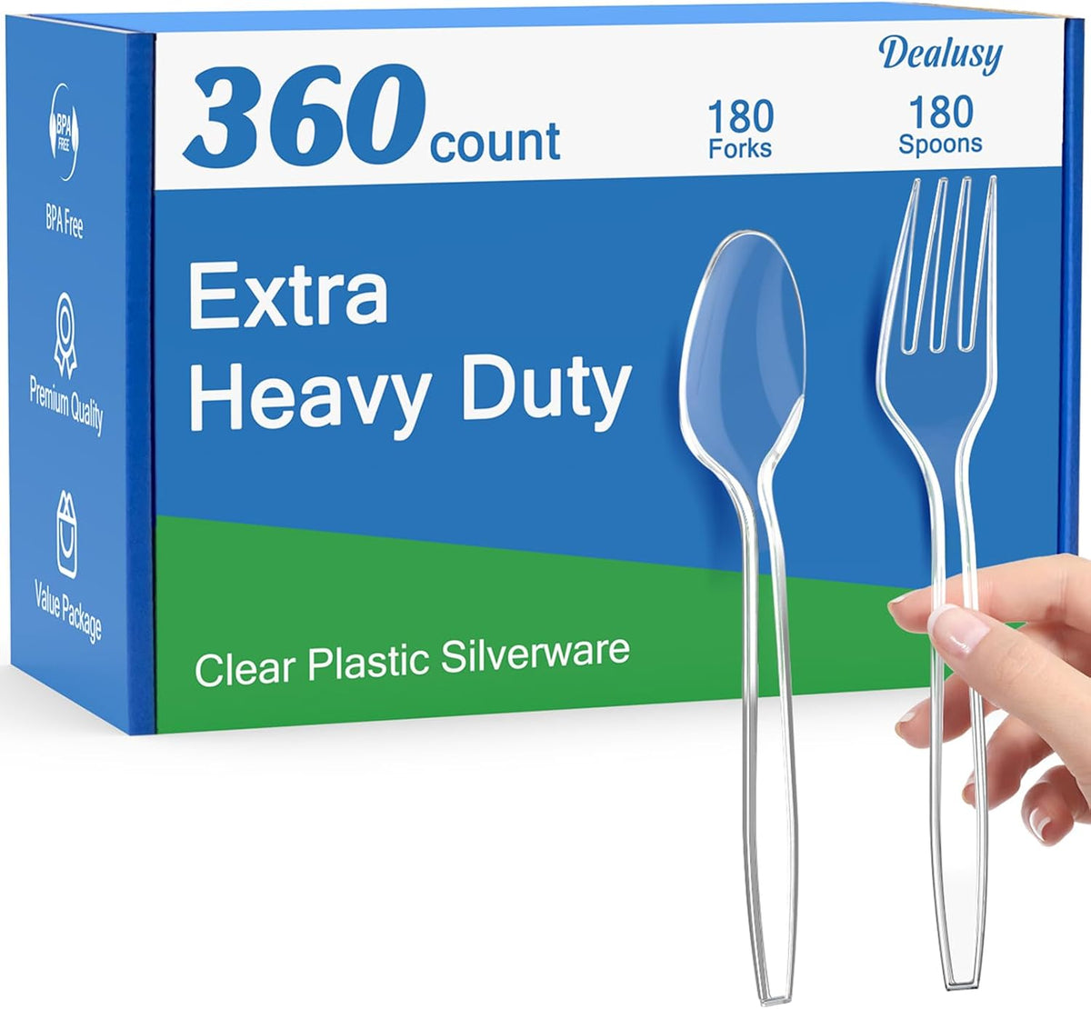 360 Count Extra Heavy Duty Clear Plastic Forks and Spoons