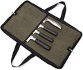 4 Slots Chefs Knife Roll Bag Cutlery Storage Case Men Army Green | Heavy duty waxed canvas pouches.Portable handles