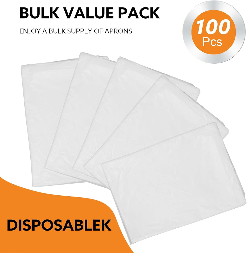 100pcs Disposable Apron, 46"x29" Plastic Poly Apron for Kitchen, Party, Painting - White