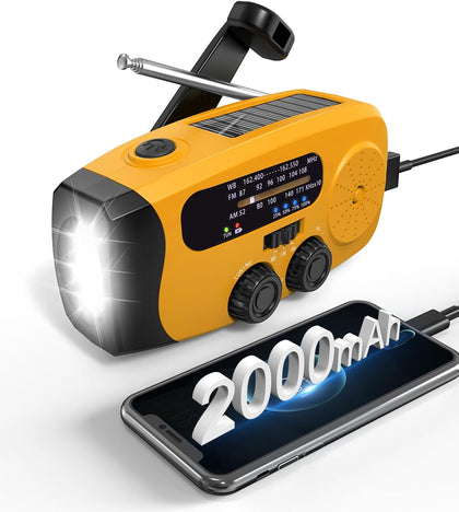 Hand Crank Radio with AM/FM/NOAA Weather Bands,for Emergencies, Camping | 3 LED Flashlights,SOS Function,Solar