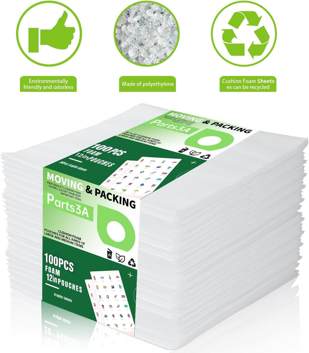 Foam Wrap Roll,100P Foam Pouches, 50P Foam Sheets, 100Sheets Packing Paper