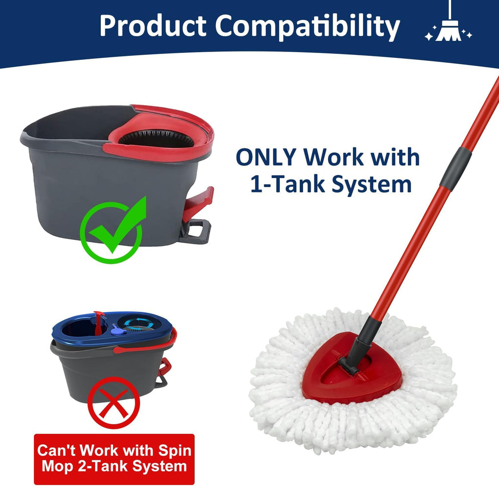 Mop Replace Heads Mop Handle and Base Replacement for O Cedar EasyWring 1-Tank Spin Mop System, 2 Microfiber Mops
