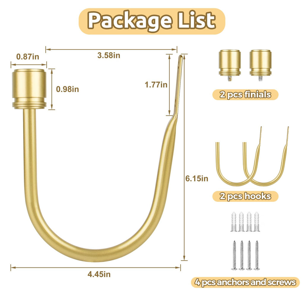 Curtain Holdbacks 2 Pack for Windows, Gold(1 Pair/2 Pack), Large