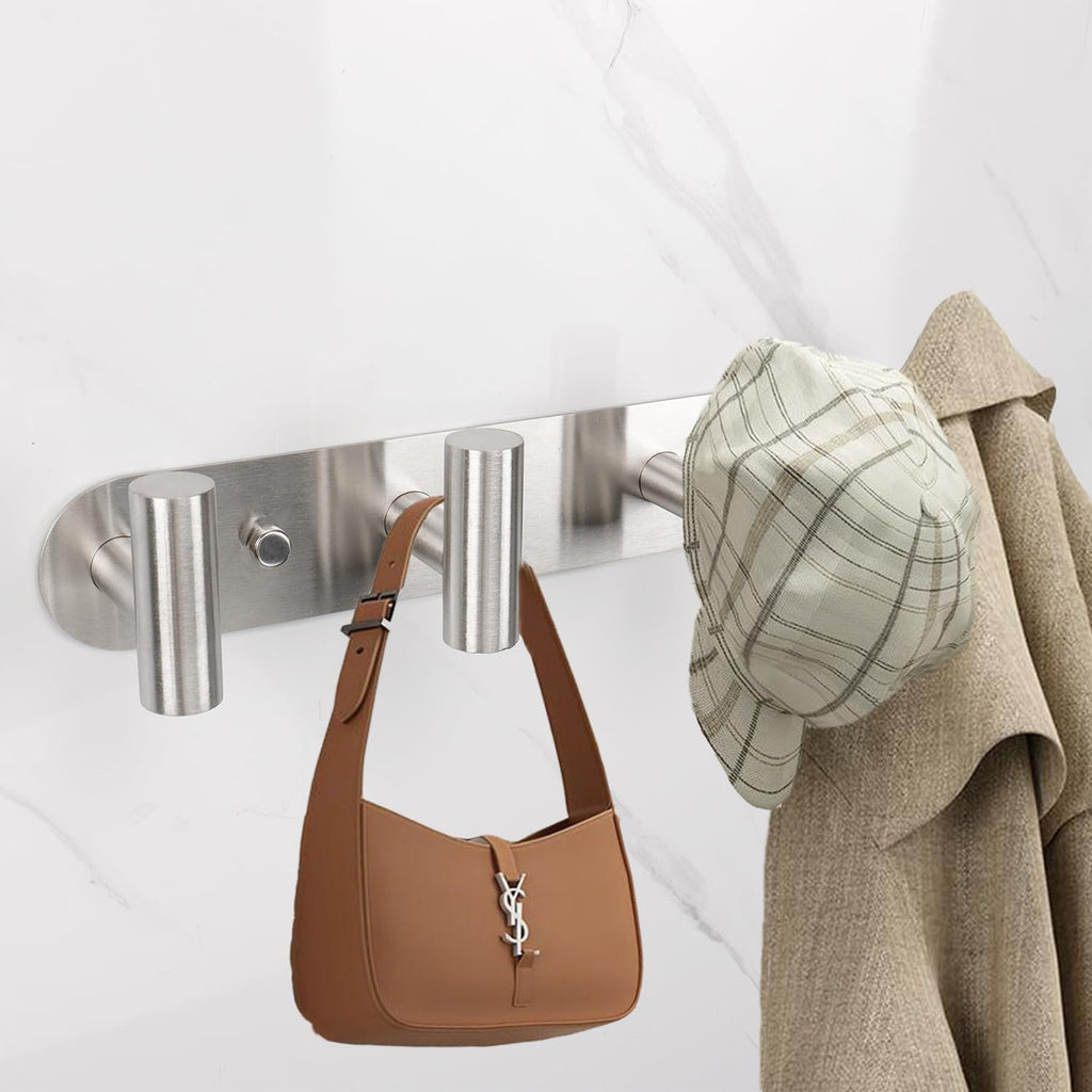 Coat Hook Rack, Wall Mounted Rack with 4 Hooks, Heavy Duty Towel Rack Wall Hooks for Hanging Jacket, Stainless Steel