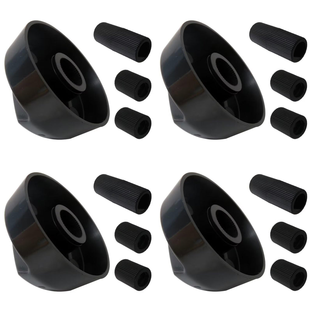 Professional 4 Packs Universal Control Knobs Replacement with 12 Adapters for Oven/Stove/Range (Black)