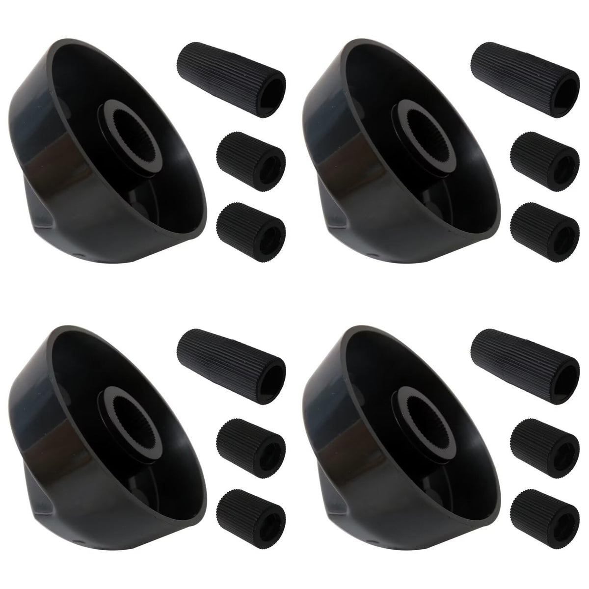 Professional 4 Packs Universal Control Knobs Replacement with 12 Adapters for Oven/Stove/Range (Black)