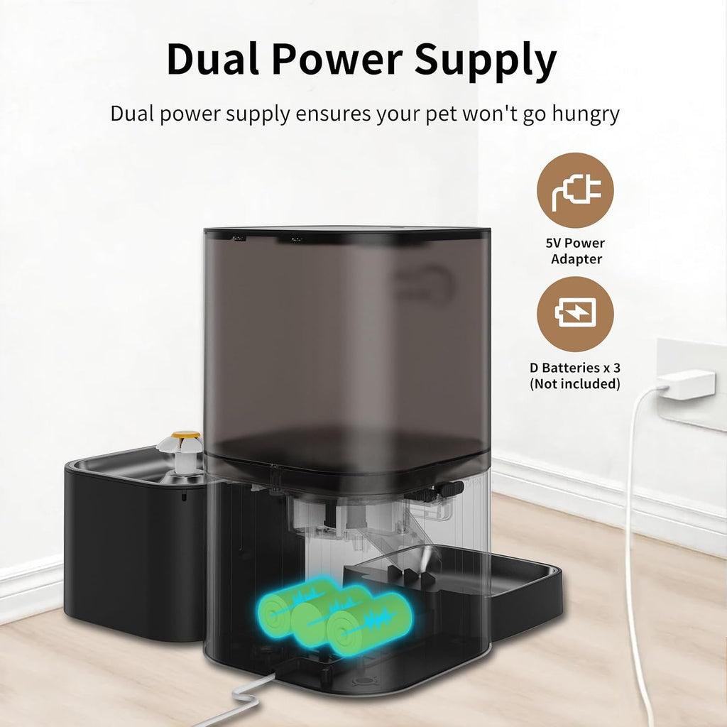 2.4GHz WiFi Automatic Cat Feeder and Water Fountain, 6L/24 Cups Timed Dry Food Dispenser for 2.5 Weeks, with APP