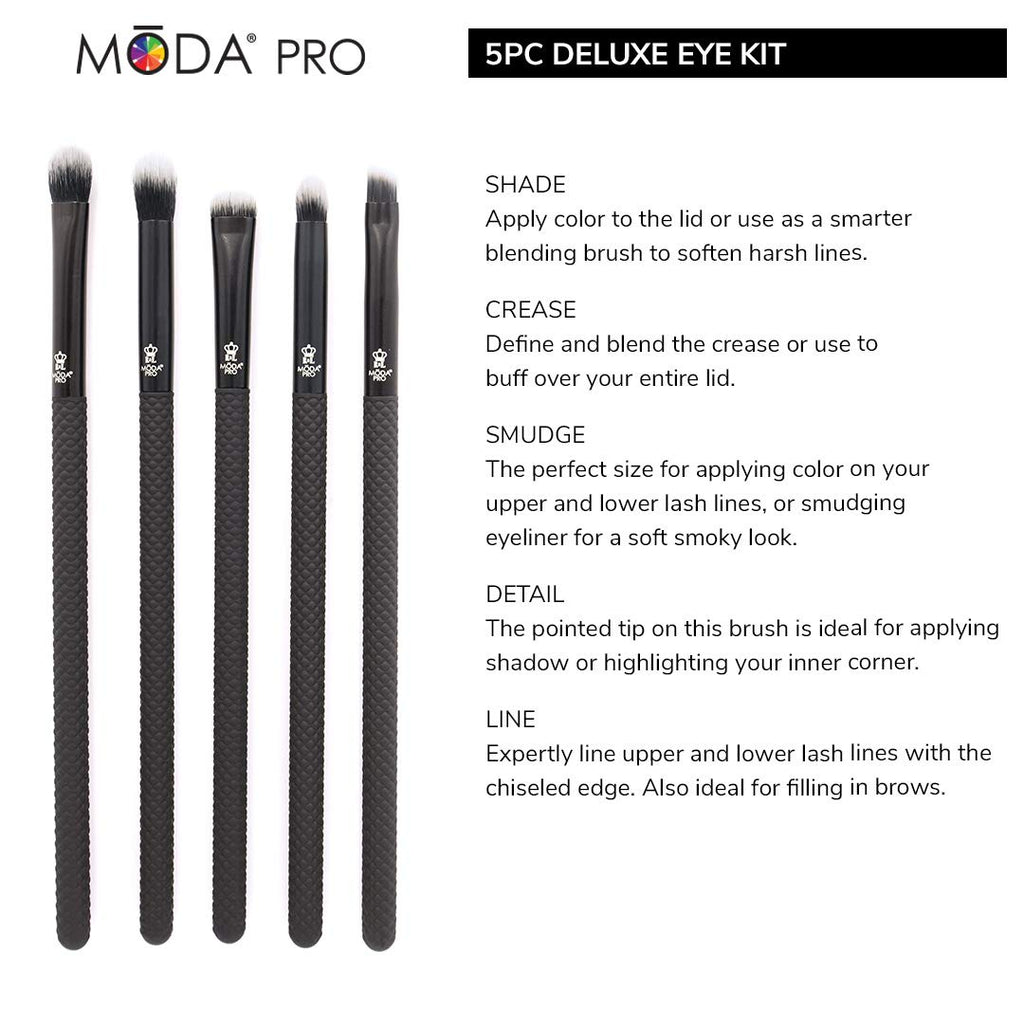 Pro 5pc Deluxe Eye Makeup Brush Kit, Vegan Eye Brush Set for Shader, Crease, Detail, Smudge and Liner Application