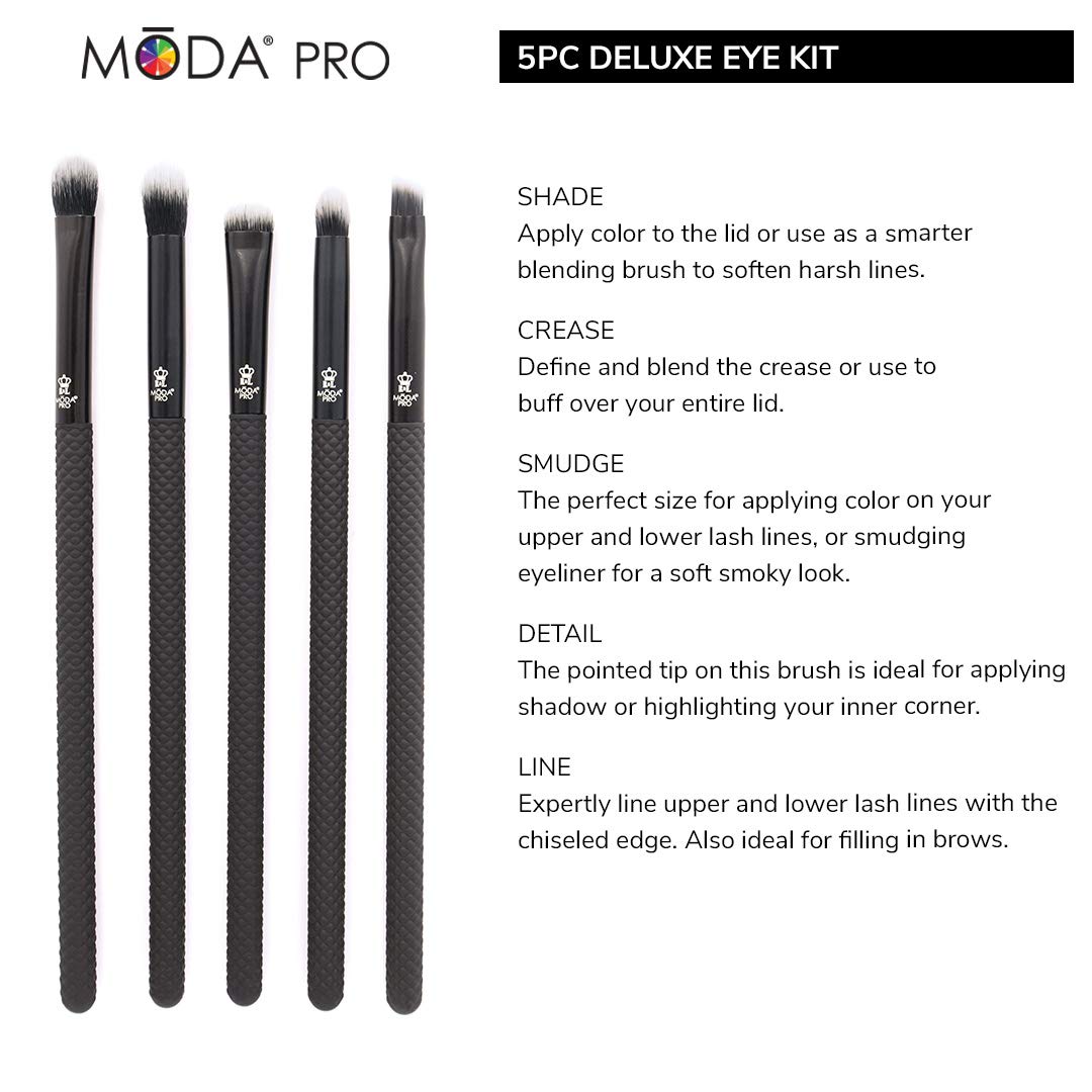 Pro 5pc Deluxe Eye Makeup Brush Kit, Vegan Eye Brush Set for Shader, Crease, Detail, Smudge and Liner Application