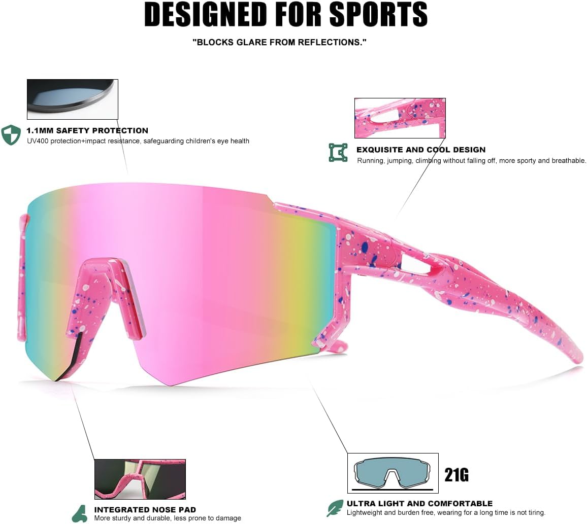 Kids Sunglasses Youth Baseball Sunglasses for Boys Girls Softball Sports Sun Glasses UV Protection