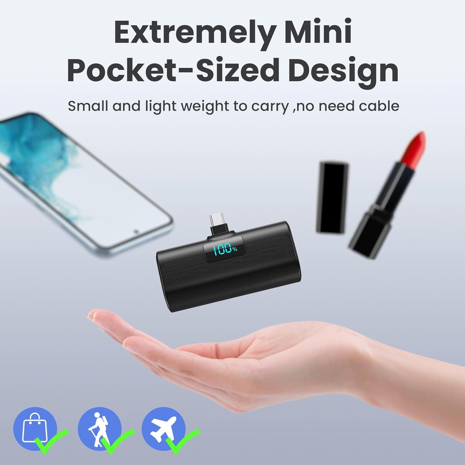 [2-Pack]Portable Charger for iPhone 17/16/15 Series,Upgraded 5200mAh PD USB C Power Bank Built-in USB-C Connector